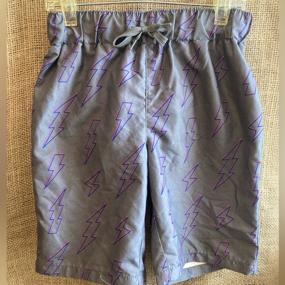 Boys City Streets grey swim trunks with lightening bolts